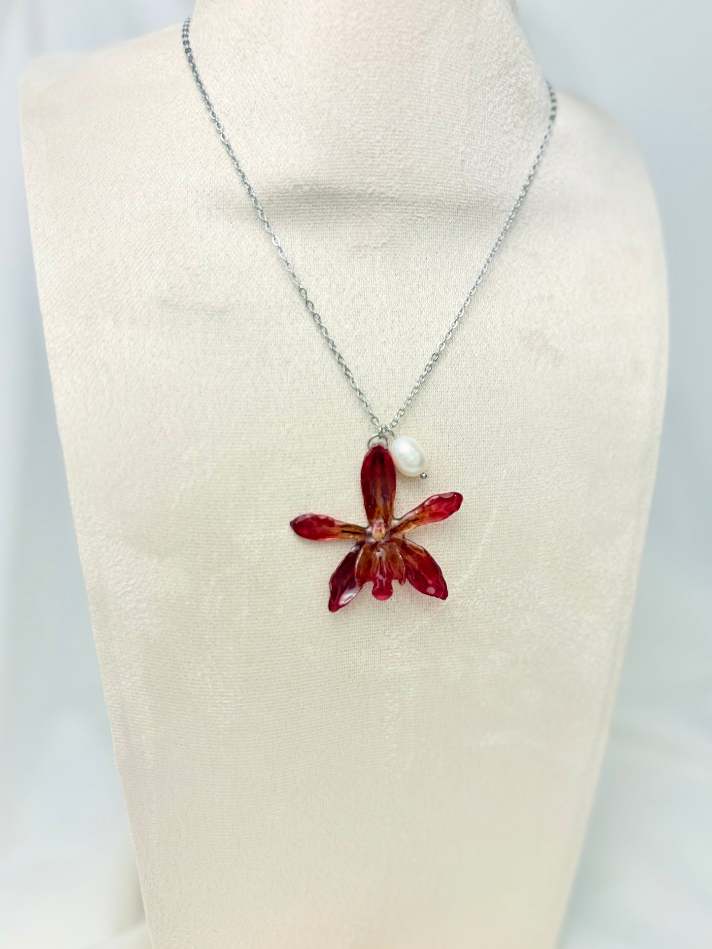 Rote Orchidee Perlen Kette