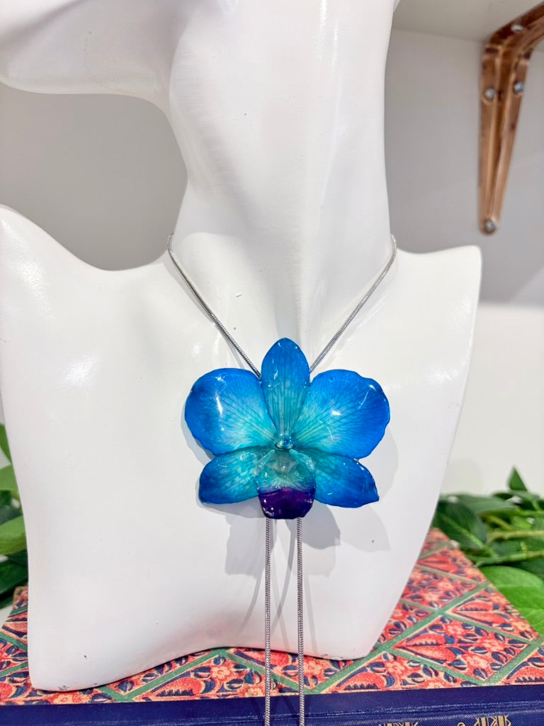 Blaue Orchidee Silber Verstellbar