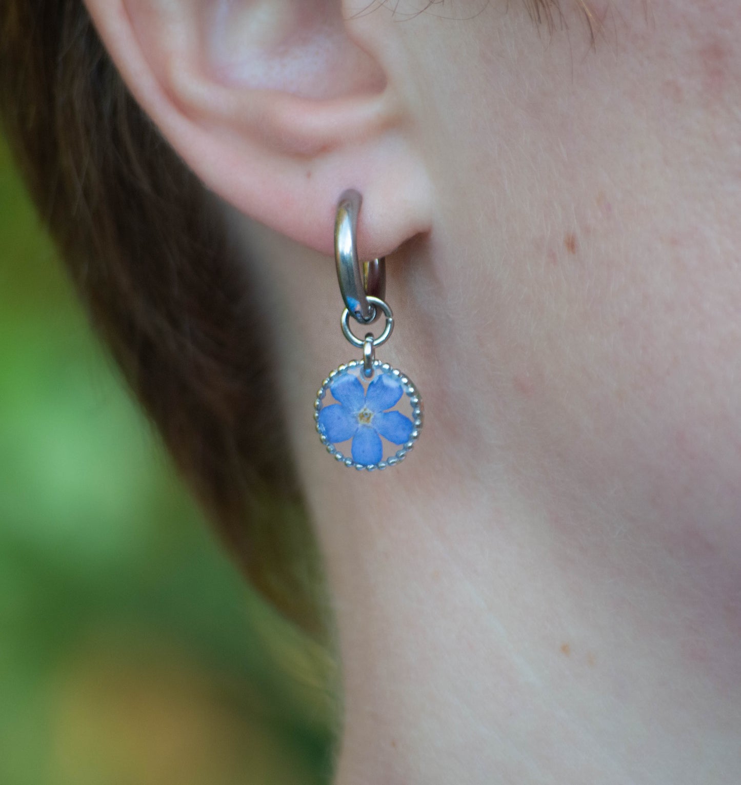 Forget Me Not Flower Earrings in Silver