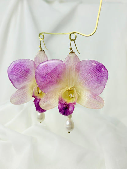 Lila Orchideen Perlen Ohrringe