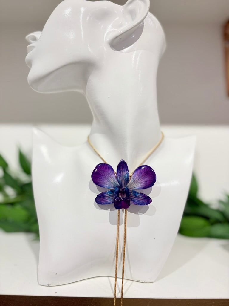 Lila Blaue Orchidee Kette Verstellbar