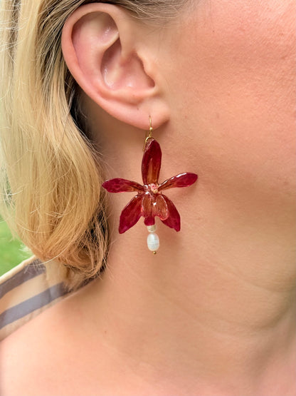 Rote Orchideen Perlen Ohrringe