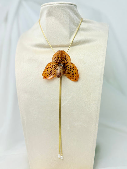 Orangene Paph Orchidee Verstellbare Kette