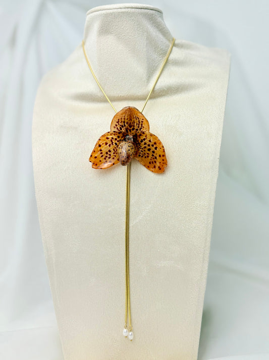 Orangene Paph Orchidee Verstellbare Kette