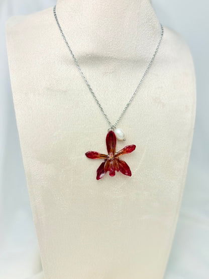 Rote Orchidee Perlen Kette