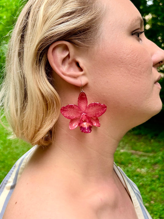Rote Orchideen Ohrringe