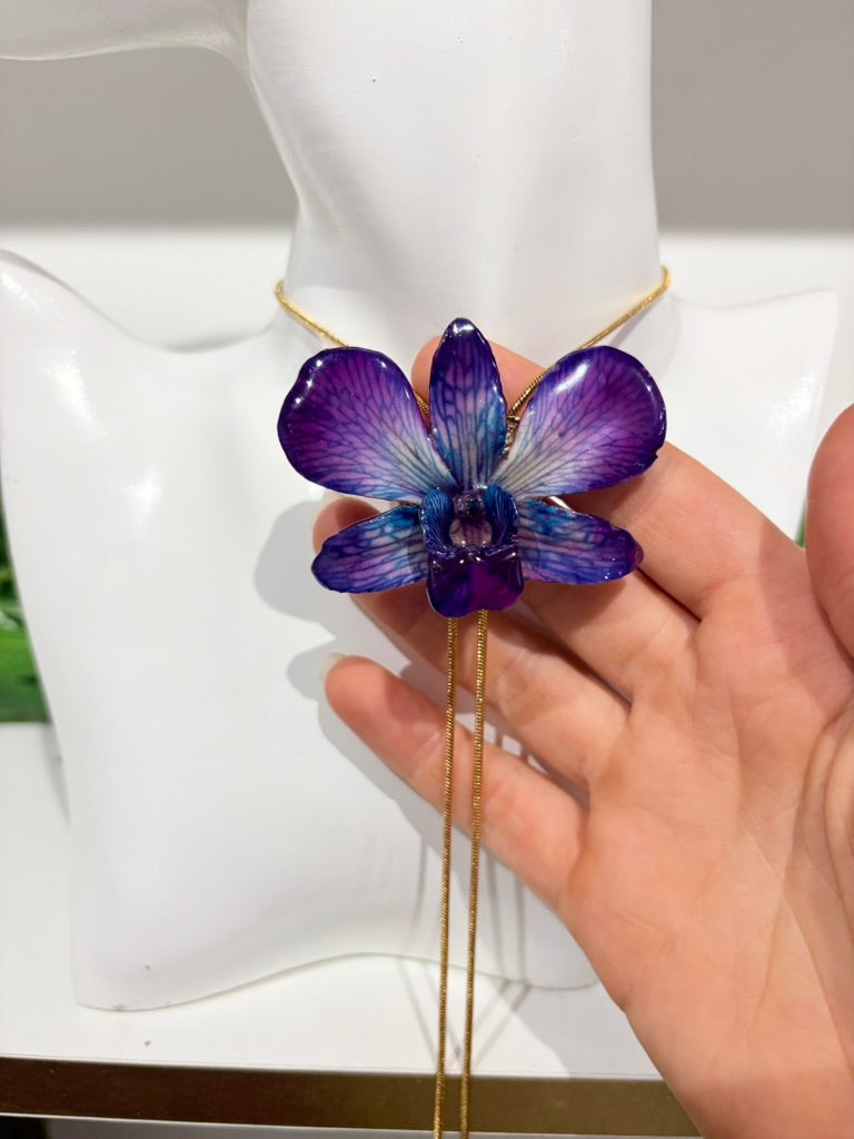 Lila Blaue Orchidee Kette Verstellbar