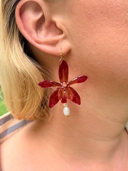 Rote Orchideen Perlen Ohrringe