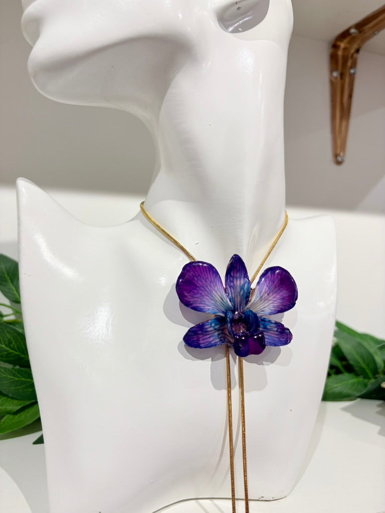 Lila Blaue Orchidee Kette Verstellbar