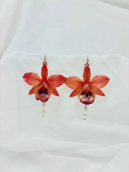 Orchideen Perlen Ohrringe Rot