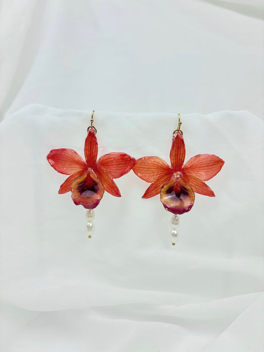 Orchideen Perlen Ohrringe Rot