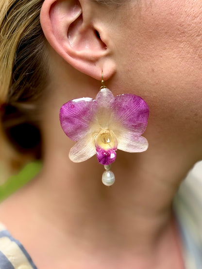 Lila Orchideen Perlen Ohrringe