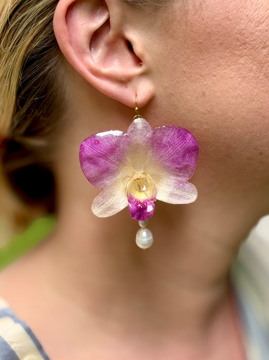 Lila Orchideen Perlen Ohrringe