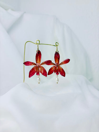 Rote Orchideen Perlen Ohrringe