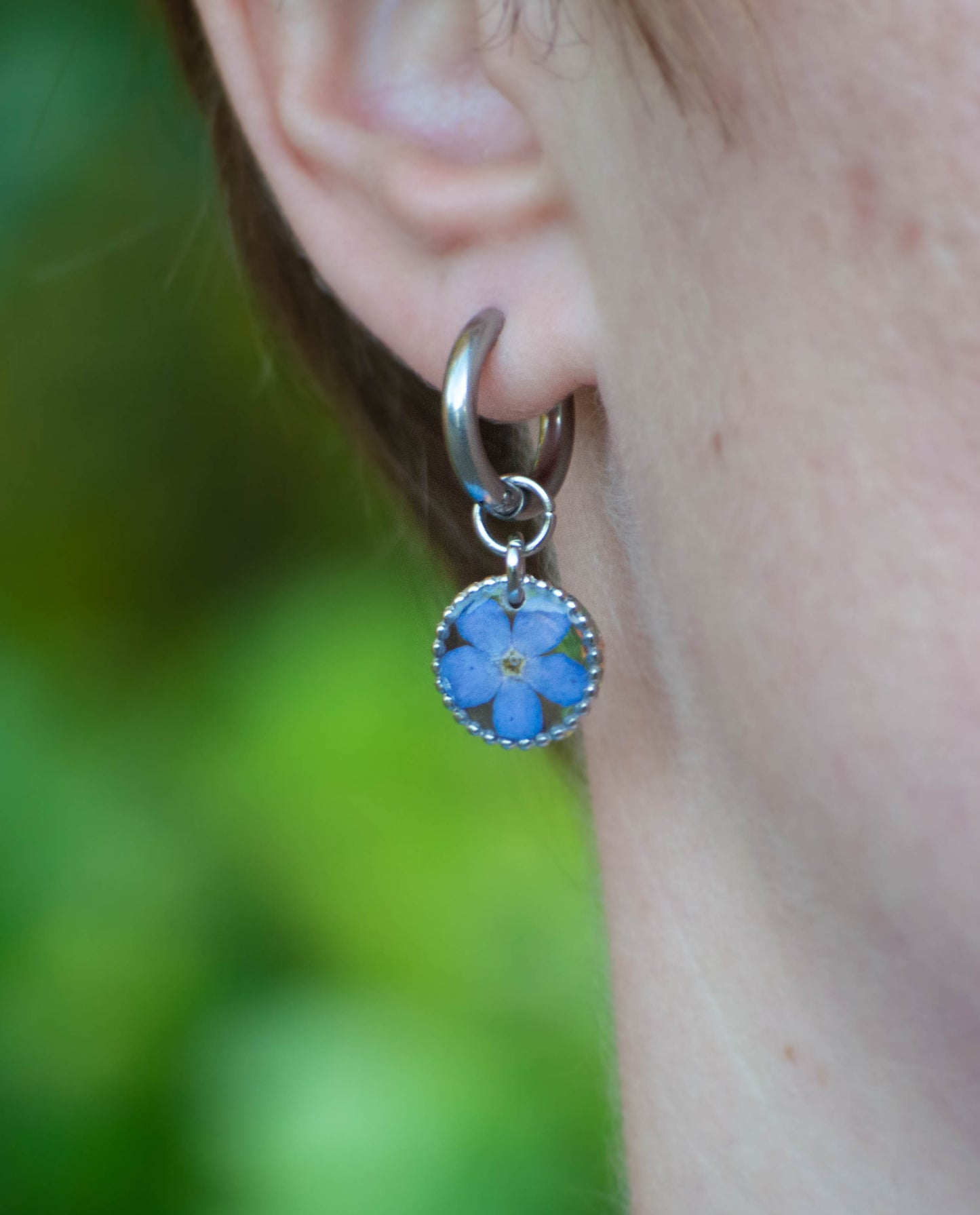 Silver Forget-Me-Not Hoops