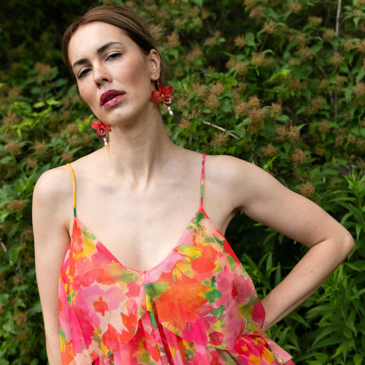Orchideen Perlen Ohrringe Rot