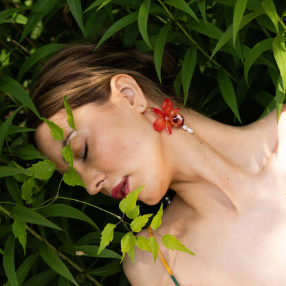 Orchideen Perlen Ohrringe Rot
